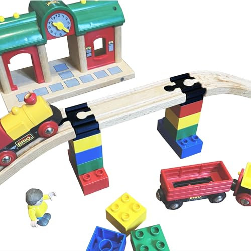 Brücken Adapter kompatibel mit Brio Holzeisenbahn & Duplo Bausteine, Gleisverbinder, Eisenbahnzubehör Schienen - Made by R-Satz Shop (10 Stück)