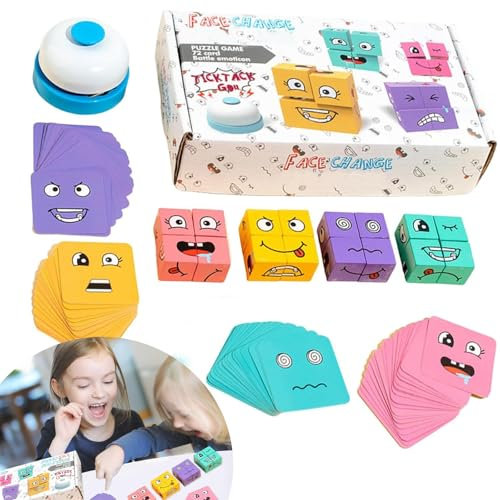 Face Changing Magic Cube Game,Wooden 3D Puzzle Face-Changing Magic Cube,Face Changing Building Blocks Kids Matching Game,3D Face Changing Jigsaw Puzzle For Kids Adults, Christmas & Birthday Gift (A)