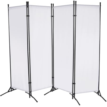 Faltbarer Raumteiler, 4 Teilig Paravent, 200X170CM Hoher Sichtschutz, Stellwand Stehend aus Metallrahmen, Balkon Sichtschutz Raumtrenner Klappbar Umkleide Paravent (Weiß)