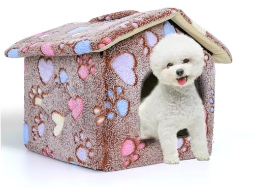 Nobleza Casa para Perro pequeños, Cama para Gato con colchón extraíble, Plegable Casa para Gatos, Perros Conejos, 48x45x39cm M, Marrón