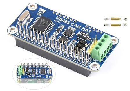 RS485 CAN HAT compatible con Raspberry Pi 5/4B/3B+/3B/Zero/Zero W/WH/Zero 2W, amplía las funciones CAN y RS485, controlador CAN MCP2515 a través de interfaz SPI, RS485 controlado a través de UART