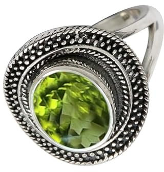 SILVERTROVE Peridot Edelstein 925 Sterling silber Band Ring Herren und Damen Schmuck CRG1085AJ13_(59 (18.8))