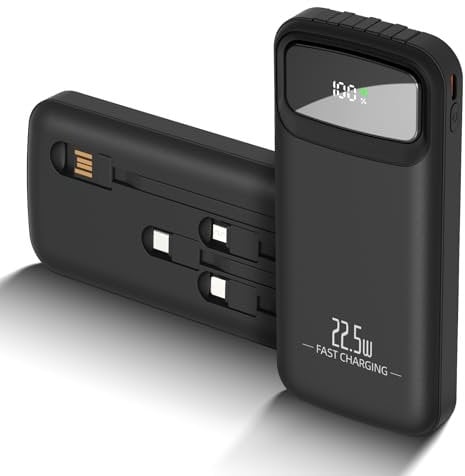 Power Bank with Built-in Cables, 10000mAh Fast Charging Portable Phone Charger, 22.5W PD USB C Battery Pack Compatible with iPhone 16 15 14 Android, etc