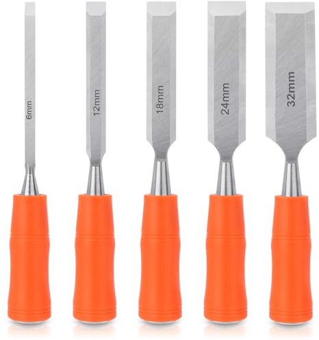 5 Pcs Wood Chisel Sets,Wood Chisel for Woodworking, Wood Carving Chisels with Bevel Edge and Ergonomic Handle, Chizzle Set for Wood Carving Sculpting Carpentry Wood Tools 6mm, 12mm, 18mm, 24mm, 32mm
