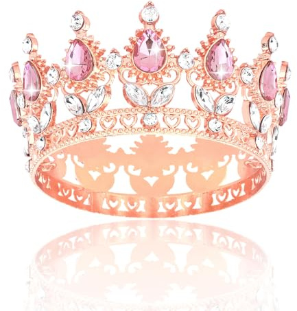 BAHABY Crown Cake Topper Happy Birthday Cake Toppers Wedding Cake Toppers Mini Crowns for Flower Bouquets Party Decorations (Rose Gold Pink)
