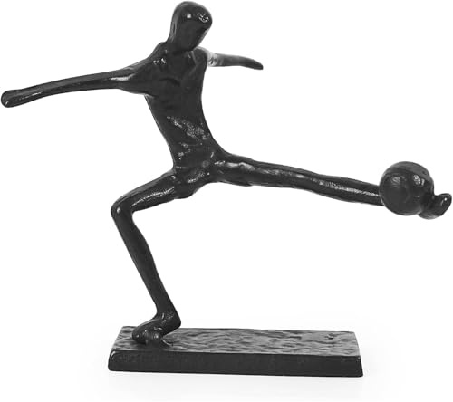 Aoneky Gusseisen Fußballspieler Skulptur, Schwarz, Metall Fußballer Ornament für Regal Kaffeetisch Wohnzimmer Heimdekoration