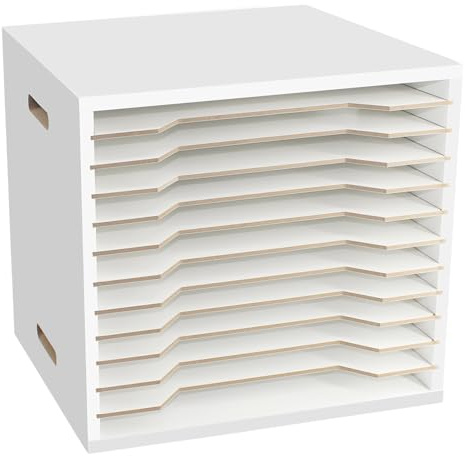 Scrapbook-Papier-Organizer für Größe 33 x 33 cm, 12 Etagen, weißes Holz-Sortierregal, Schreibtisch-Scrapbook, Papier-Organizer für Zuhause, Büro und Schule