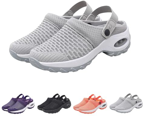 Dam orthopedic Clogs, med bågstöd luftkudde Shoes, lätta utomhus promenader plattform tofflor, GRÅ, 41 EU