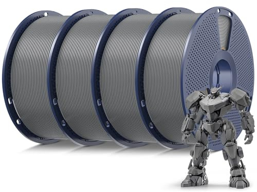 SUNLU 4KG PLA Grau Filament 1.75mm, 3D Drucker Filament Grau PLA | Maßgenauigkeit +/- 0,02mm, Sauber Gewickelte 1KG Spule (2,2 lbs) für Meisten 3D Drucker, Grau 4000g