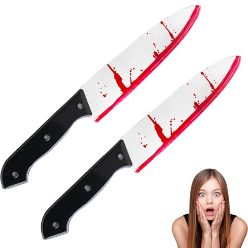 OIXEYA 2x Blutige Waffe, Fake Messer, Spielzeug, Hackebeil, Accessoire, Psychopath, Killer, Halloween