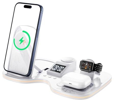 Domars Wireless Charger, 6 in 1 Mag-Safe Foldable Travel Charging Station, Compatible with iPhone Air 17 16 15 14 13 12, Apple Watch, Air Pods Pro
