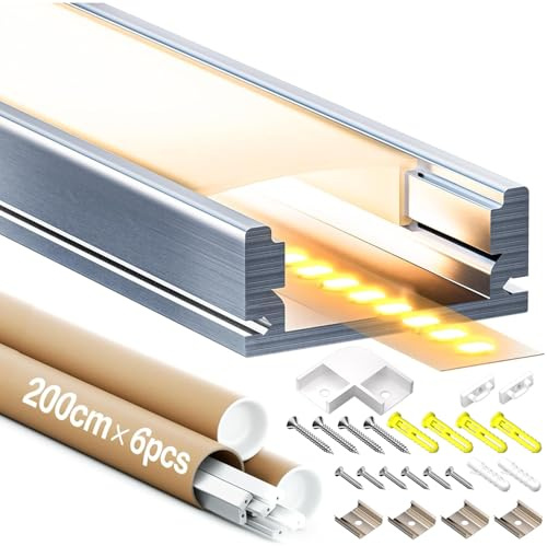 LED Profil 6*2m（12m）Aluminium U-Form mit Milchig Weißer Abdeckung Kanal Diffusor Alu Profil LED leisten Schienen kanalleiste Aluprofil Streifen Profile lichtkanal led strip aluschiene unterputzprofil