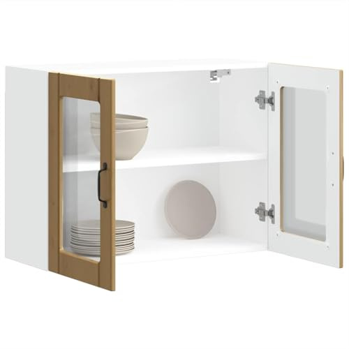 Zeehear Küchen-Hängeschrank mit Glastür, Artisan-Eiche Holzwerkstoff, 80x31x60 cm, Wandmontage, Lucca Serie, ideal für Geschirr und Vorräte