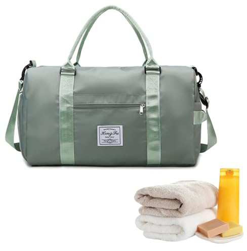 FINELYCR Fitness Tasche, Grün Sporttasche mit Nassfach, Gym Tasche Herren und Damen, Einstellbar Sporttasche mit Schuhfach, für Fitness, Camping, Outdoor-Aktivitäten