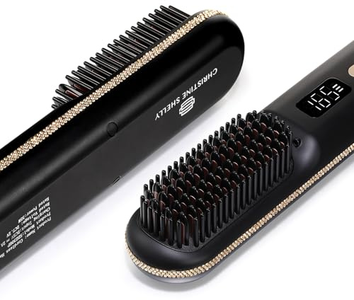 Brosse Lissante pour Cheveux 9600mAh Sans Fil Fer a Lisser(140°C - 230°C) | CHRISTINE SHELLY 200 Millions d'ions Négatifs, Mini Lisseur 30S Chauffage, Céramique Anti-BrûLure, pour Voyage & Powerbank