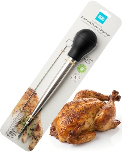 Taylors Eye Witness Stainless Steel Turkey & Chicken Baster – Premium Roasting Baster with Silicone Bulb, Flavour Injector & Cleaning Brush. for Juicy, Succulent Roast Meats, Poultry & BBQ