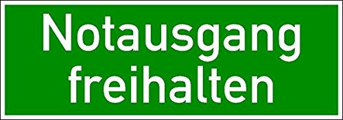 Kunststoff PVC Schild Notausgang freihalten (Wortschild) - 300x105x1.5 mm langnachleuchtend