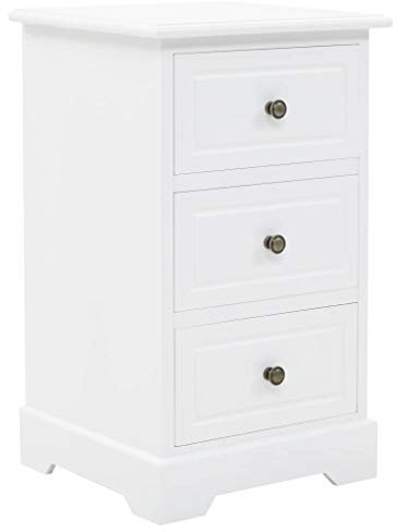 Festnight Nachttisch | Modern Nachtschrank | Nachtkommode | Nachtschränkchen | Schlafzimmer Beistelltisch | Mit 3 Schubladen | Weiß MDF und Kiefernholz 35 x 32 x 59 cm