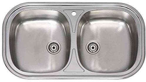 Practic 691238 Fregadero Inox Serie Roma, 2 Senos con Válvula Grande y Orificio, 80 x 45 cm