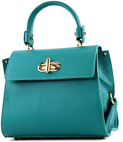 modamoda de - T182 - ital. Damen Henkeltasche Klein Leder, Farbe:Türkis_1