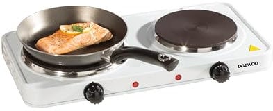 FINE ELEMENTS SDA1676 2500W Double Hot Plate Made From Cast Iron with Thermostatic Control and Indicator Light, Secure Non-Slip Feet, Dual Independent Adjustable Temperature Control, Double (2019 Model), White