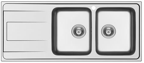 SCHOCK | Lavello Cucina Wave D200 2 Vasche con Gocciolatoio, Vasche Destre, Lavello in Acciaio Inox con Guarnizione Preinstallata, 1160x500mm