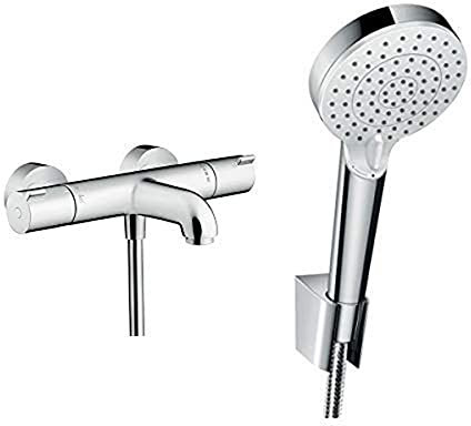 Hansgrohe Ensemble Mitigeur Thermostatique de Baignoire Ecostat 1001 CL avec Kit Douchette Crometta 100 Vario 2 jets avec Flexible 1,60m et Porte-Douchette