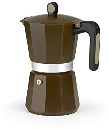 MONIX New Cream Cafetera Italiana de Aluminio, Capacidad 9 Tazas, Apta para Todo Tipo de cocinas incluida inducción