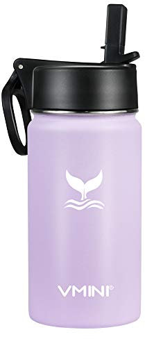 Vmini Kids Water Bottle - Insulated Water Bottle with Straw, Wide Mouth Stainless Steel & Vacuum, New Straw Lid with Wide Handle, Gradient Purple & 12 oz