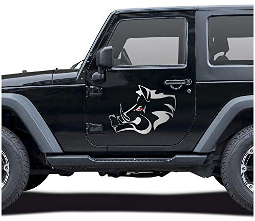 Wildschwein Aufkleber Folie Dekor für Auto Kfz Zubehör Keiler Kopf Motiv Wildsau Eber Jagen Jäger Förster Jagd Autoaufkleber (Silber, Groß Set KX042 KX064)