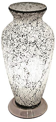 Britalia White Crackle Mosaic Glass Vintage Vase Table Lamp 38cm | Chrome Base | 1 x ES E27 Bulb Required (Not Included) | Study - Bedroom - Lounge | Desk Light