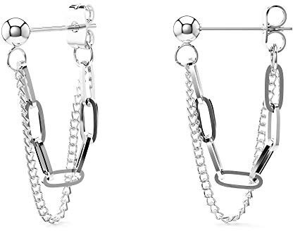 THIORA Kettenglieder Ohrringe | Premium Edelstahl | Kettenohrringe Damen | Chain Ohrstecker | Statement Schmuck (Silber)