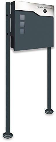 Zalafino Standbriefkasten mit FUNKKLINGEL ANTHRAZIT - aus pulverbeschichtetem Stahl - mit Zeitungsrolle, Sichtfeldern und Standfuß …