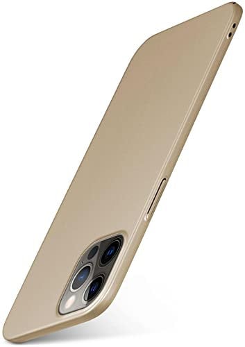 moex Alpha Case für Apple iPhone 12 Pro Max Hülle Ultra Dünn, Schutzhülle mit erhöhtem Kameraschutz, Slim Cover Hardcase Backcover, Dünnste Handyhülle Minimalistisch, Matt Gold
