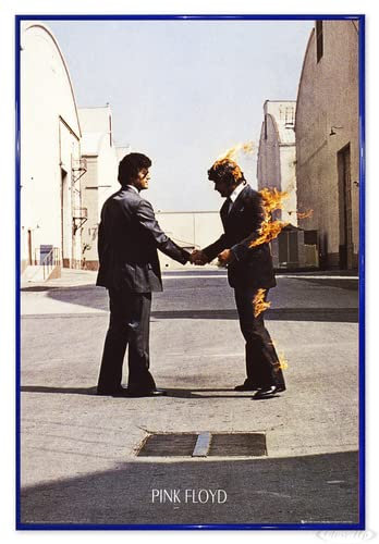 Close Up Pink Floyd Poster LP Cover Wish You were Here (94x63,5 cm) gerahmt in: Rahmen blau
