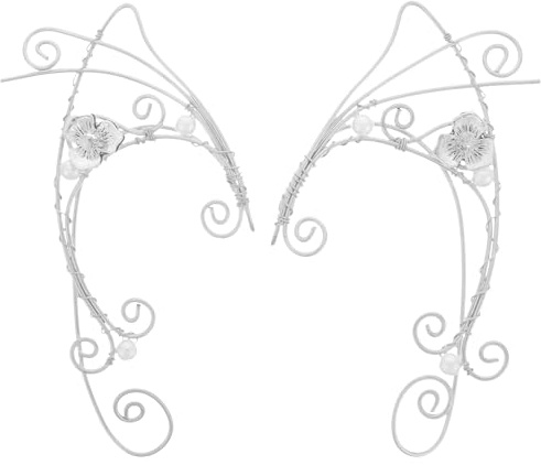 Lurrose 2Pcs Ohr Manschette Fee Manschette Wrap Ohrringe Clip auf Ohrringe Nicht Piercing Perle Flügel Quaste Filigrane Ohrringe für Filigrane Fee Cosplay Kostüm