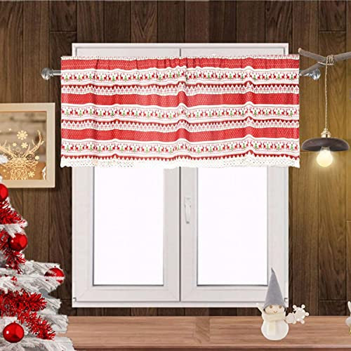 Weihnachts-Elch-Vorhang,Leinenmaterial Scheibengardine Stickerei Bistrogardine Landhausstil Kurzstores,Für Küche Bestickter Kurzvorhang Stangenlöcher B,W130*H41CM