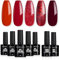 TOMICCA Gel Nail Polish Set, 7Pcs Shine Red Gel Nail Polish with Base & No Wipe Top Coat, Glitter Red Burgundy Soak Off UV/LED, Summer Nail Varnish Manicure Set Home Salon, 8ml