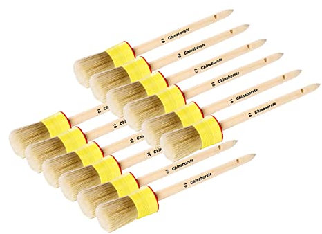 Ringpinsel - 12er Pack - Malerringpinsel - Gr. 8 - Borstfilment-Mischung - gelbe Kunststofffassung - geschliffener Holzstiel