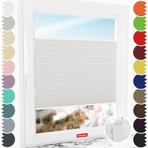 Schuette® Plissee ohne Bohren zum Kleben ● Premium Kollektion: A Way Home (Silber) ● 25x100cm (Breite x Höhe) ● Suprafix Faltrollo Klebehalterung ● Bequeme Rollo Montage inkl. Video