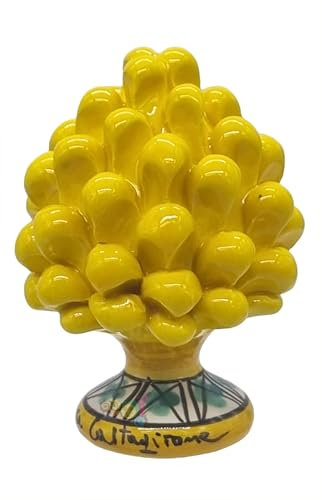 sicilia bedda - Sizilianischer Tannenzapfen aus Caltagirone-Keramik - verzierter Fuß - 100% sizilianische Handwerkskunst (Höhe 12 cm, gelb)