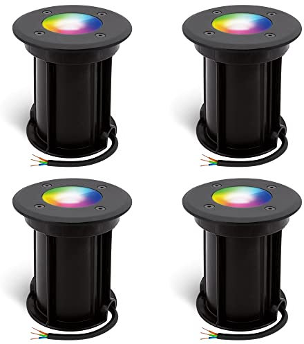 linovum 4er Pack BORU Bodeneinbauleuchte außen IP67 Smart RGBW LED GU10 - kompatibel mit Alexa & Google Home WLAN App Steuerung 4W
