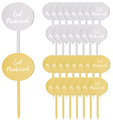 BETESSIN 32 Stücke Eid Mubarak Cupcake Topper Tortenstecker Ramadan Kareem Tortendeko Kuchendeko Party Artikel