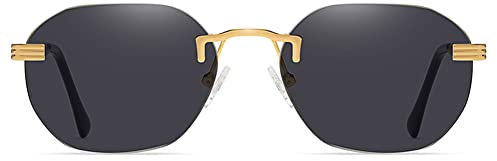kachawoo Rahmenlose Damen-Sonnenbrille Damen Gold Metall Randlos Farbverlauf Unregelmäßige Linse Sonnenbrille Braun Blau Mode Uv400 Kleine Sonnenbrille für Herren (black)