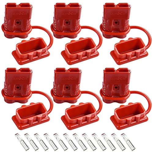 GTIWUNG 6Pcs Batterieanschluss Stecker 50A 600V Anhängerkupplung für Seilwinde, Quick Connect Batterie Akku Steckverbinder Schnellanschluss Stecker mit Staubschutzkappen für Auto, Wohnmobil,Rot