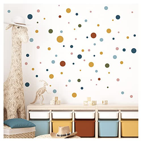 Little Deco 120 Kreise Set Wandsticker Bunte Punkte für Kinderzimmer Wandtattoo Dots blau gelb rot Babyzimmer Wandaufkleber Deko DL898-2