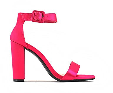 MODELISA - Sandalia Tacón Ancho Raso Fiesta Punta Abierta Hebilla Tobillo Mujer (Fucsia, numeric_38)