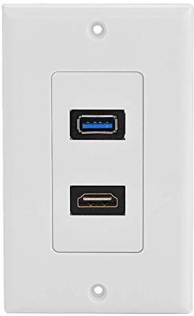 Toma de Panel de Pared HDMI USB3.0, Enchufe HDMI USB3.0 Dos en Panel de Pared, Enchufe de Panel de Pared Multimedia Integrado Enchufe de Audio Y Video para Proyector Y Cine en Casa