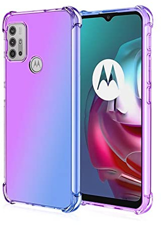 HONLEN Hülle für Motorola Moto g10 / G20 / G30 Case, (6.5 Inches) Transparent Farbverlauf Design TPU Silicone Handyhülle, Verstärkung mit Vier Ecken Cover Blau Lila