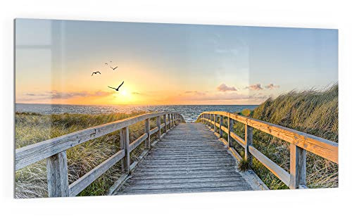 DEQORI Küchenrückwand Glas | Motiv Dünenweg zum Meer | 100x50 cm | Bad- oder Herd-Rückwand | Herdblende Spritzschutz für Küche & Badezimmer | moderne Deko für Fliesenspiegel